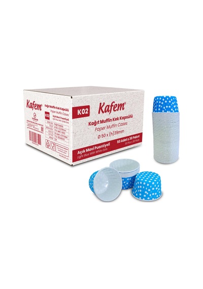 Kafem Açık Mavi Puantiyeli Muffin Kek Kapsülü 50li X 30 Paket Koli - K02 Mavi
