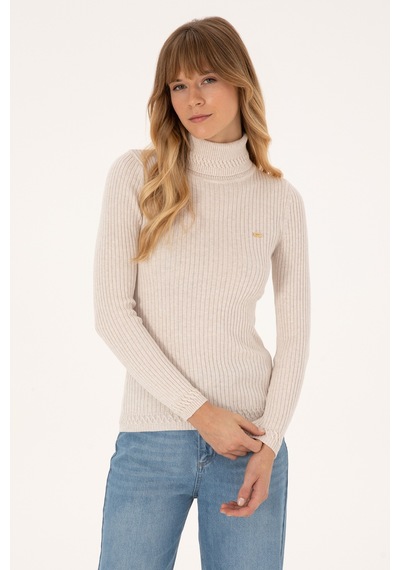 U.S. Polo Assn. Kadın Krem Melanj Boğazlı  Kazak 50307877-VR159