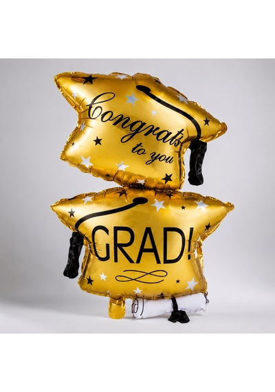 Folyo Balon Mezuniyet Partisi Gold Altın Çift Katlı Grad Yazılı Kepli Parti Süsü Dekoru 13+