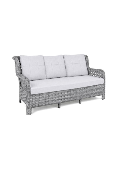 Niron Grand 3'lü Rattan Alüminyum Bahçe Oturma Grubu Gri - Temperli Cam Set 3+1+1+puf