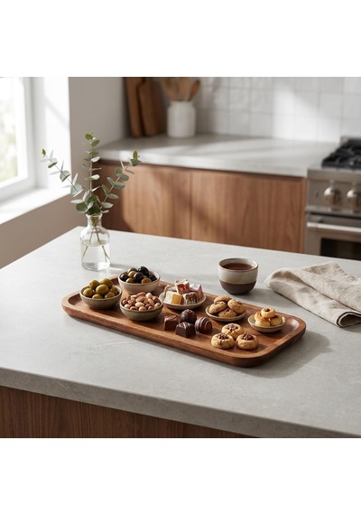 30 X 13 Cm Akasya Sunumluk, Dikdörtgen Ahşap Sunum Tepsisi, Kahvaltılık, Çerezlik, Lokumluk, Çikolata Ve Atıştırmalık Servisi İçin Doğal Görünümlü Sunum Tabağı Çok Renkli