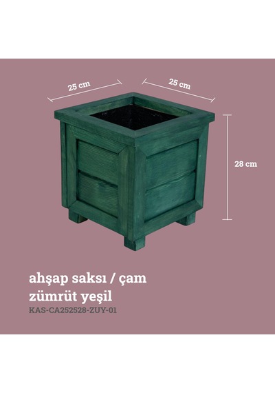 KAF Ahşap Dekoratif Saksı Zümrüt Yeşili Küçük Boy