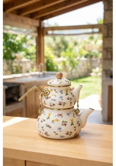 Acar Petit Fleur Collection Tombul Emaye Çaydanlık Xap-10430 Beyaz