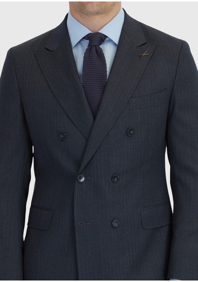 Ramsey Antrasit Çizgili Zeroweight Slim Fit %100 Yün Takım Elbise