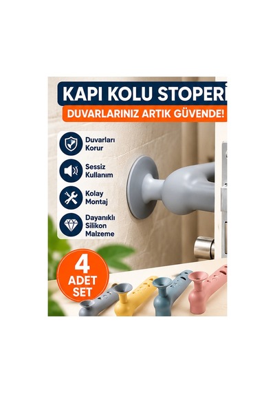 Mucit Home Kapı Koruma Seti 4 Adet Silikon Pencere Kapı Kolu Koruma Seti Duvar Çarpışma Önleyici