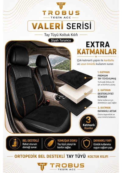 Bmw 3 Serisi E36 1993-2000 Uyumlu Valeria Serisi Siyah Taba Bel Destekli Tay Tüyü Koltuk Kılıfı 54850632