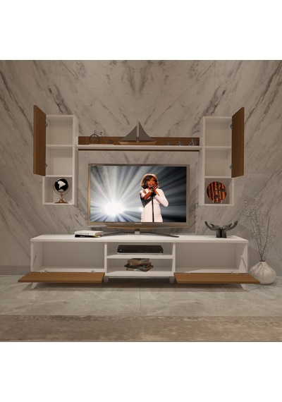 Decoraktiv Eko 5da Slm Dvd Retro Tv Ünitesi Tv Sehpası Beyaz - Ceviz