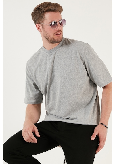 Buratti Pamuklu Oversize Bisiklet Yaka Basic Erkek T Shirt 5902365 Gri Melanj