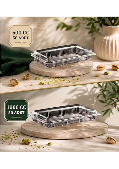 Baklava Çiğköfte Kullan At Kilitli Sızdırmaz Kap 500 Cc 50 Ad+1000 Cc 50 Ad Buzdolabı Saklama Kabı