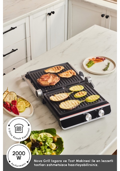 Emsan Nova Grill 2000 W 6 Dilim Kapasiteli Zaman Ayarlı Izgara Ve Tost Makinesi