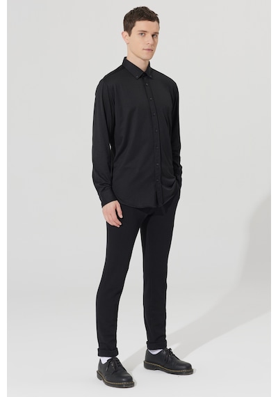 AC&Co / Altınyıldız Classics ERKEK SIYAH Comfort Fit Geniş Kesim Düğmeli Yaka Pamuklu Gömlek Siyah AC&Co / Altınyıldız Classics ERKEK SIYAH Comfort Fit Geniş Kesim Düğmeli Yaka Pamuklu Gömlek Siyah