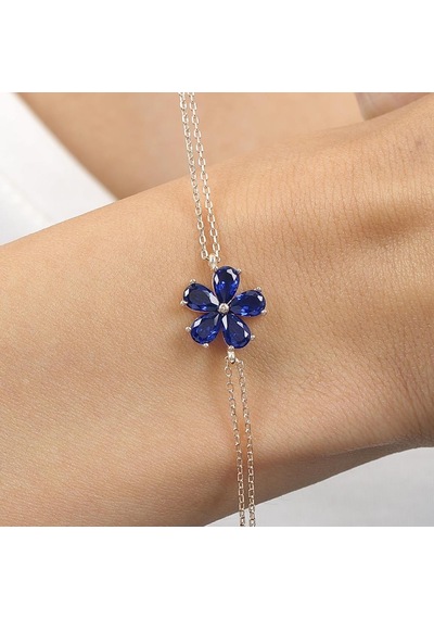 Mia Vento Safir Taşlı Papatya Neşesi Rose Renk Gümüş Bileklik