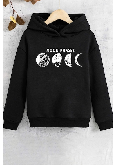 Uyguntarz Çocuk Moon Phases Baskılı Sweatshirt Siyah