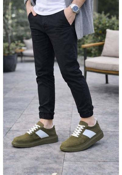 Aymood Jy011 Line Erkek Günlük Bağcıklı Süet Spor Sneaker Ayakkabı Sht - Haki/beyaz