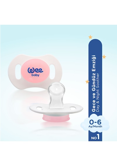 Wee Baby 2'li Gece Gündüz Damaklı Silikon Emzik 0-6 Ay (Saklama Kabı Hediyeli) Pembe
