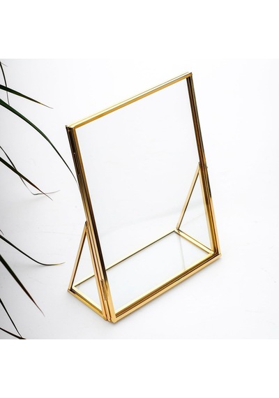 20x15cm Pirinç Gold Kapaklı Cam Masaüstü Fotoğraf Çerçevesi