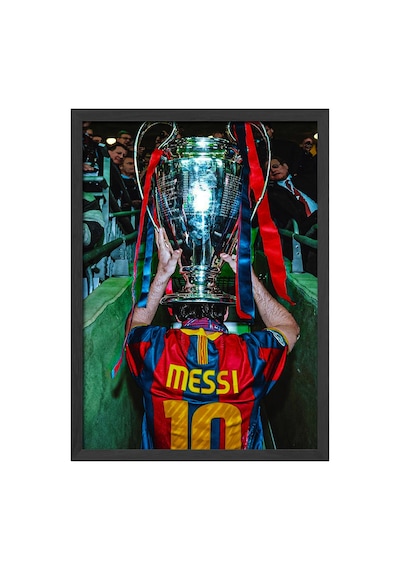 Lionel Messi Siyah Ahşap Çerçeveli Poster, Dekoratif Futbol Duvar Tablosu