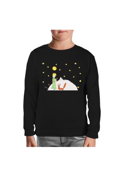Lord Tshirt Küçük Prens - Moon And Back Siyah Çocuk Sweatshirt Siyah