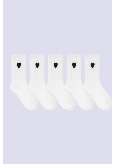 Hitit Socks Kadın 5 Çift Premium Kalite Yüksek Pamuklu Kolej Çorap beyaz