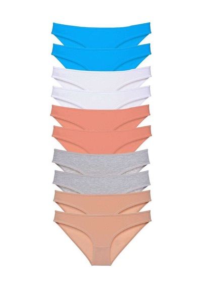 10 Adet Süper Eko Set Likralı Kadın Slip Ten Gri Beyaz Pudra Mavi Standart