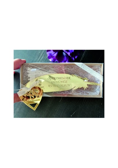 Öğretmenler Günü Kutulu Gold Pleksi Kitap Ayracı