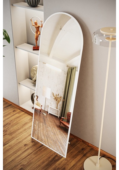 Evdemo Pamir Beyaz Metal Çerçeveli Ayaklı Oval Boy Aynası 180x60 Cm Beyaz