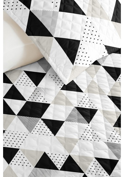 Siyah Beyaz Geometrik Genç Odası Tek Kişilik Pike Takımı-modern Gri 160x220 Cm Kapitone Yatak Örtüsü Dokulu Sis Buharı