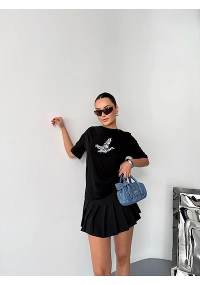 Tanla Butik Kısa Kol Baskılı T-shirt - Siyah Siyah