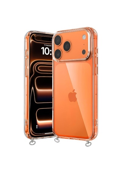 Hippi Apple Uyumlu iPhone 17 Pro Şeffaf Askılı Telefon Kılıf Beyaz - Şeffaf