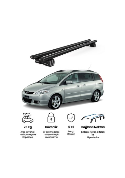 Pençe Mazda 5 2005-2010 Uyumlu Siyah Ara Atkı Port Bagaj Tavan Barı