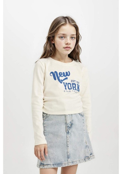 DeFacto Kız Çocuk Cropped Fit Bisiklet Yaka Baskılı Ribana Uzun Kollu Tişört D2987A824AUER99 Ekru DeFacto Kız Çocuk Cropped Fit Bisiklet Yaka Baskılı Ribana Uzun Kollu Tişört D2987A824AUER99 Ekru