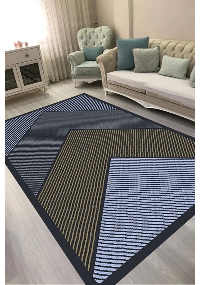 Alanur Kaymaz Yıkanabilir Dijital Baskılı Salon Halısı Trend Geometrik Al4048 Antrasit