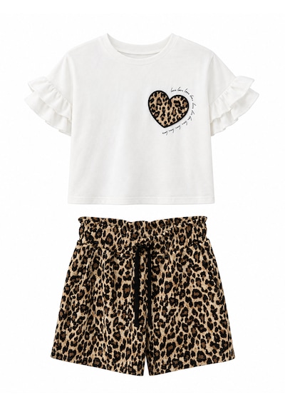 Baby Lory Kids Store Kız Çocuk Leopar Şortlu Takım Beyaz - Leopar