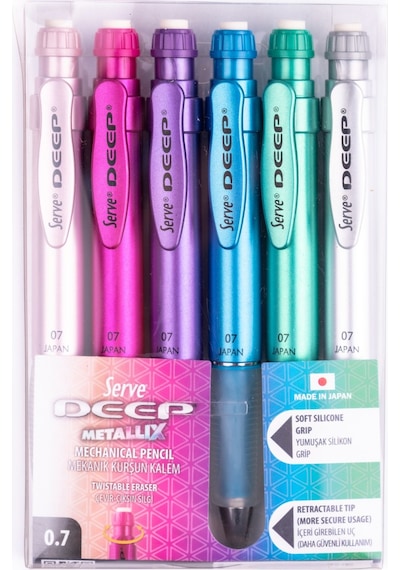 Serve Deep Mekanik Kurşun Kalem 6lı Set 0.7mm-Metalik renkler