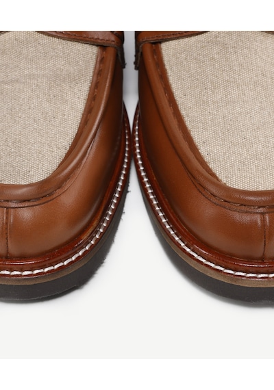 Yargıcı Kanvas Detaylı Deri Loafer Kahverengi