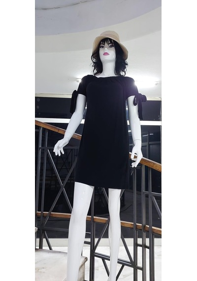 Eren Style Kol Bağcıklı Esnek Elbise & Tunik Siyah