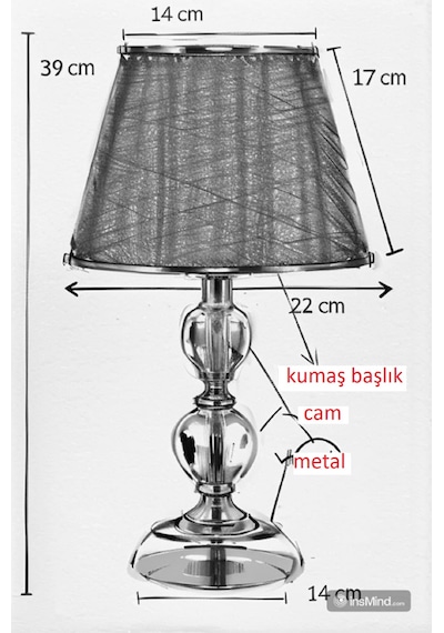 T Serisi Masa Abajuru Metal Ve Cam Gövde Kumaş Başlık Gri
