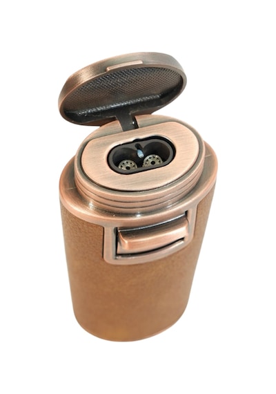 Parmida Çift Torch Pürmüz Delicili Gövdesi Deri Bronz Metal Puro Çakmağı - Tr9616