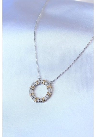 Gümüş Renk Zirkon Taşlı Gold Detay Xoxo Kadın Kolye 316l Çelik Çok Renkli
