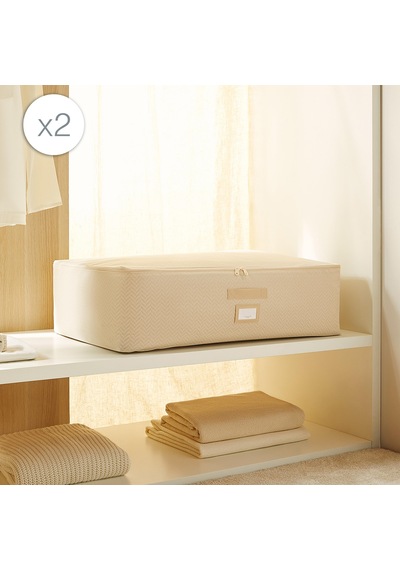 Ocean Home Textile 2'li Mega Boy Bej Balıksırtı Baza Altı Hurç Set 74 X 46 X 22 Cm Altın