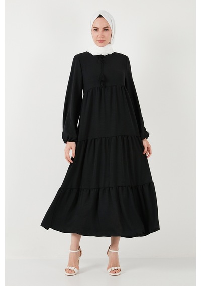 Lela Modest Regular Fit Dik Yaka Uzun Bayan Elbise 611El545 Siyah Lela Modest Regular Fit Dik Yaka Uzun Bayan Elbise 611El545 Siyah