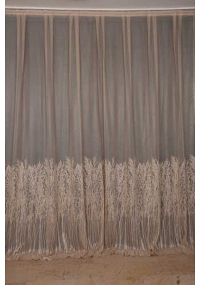 Selvi Desen Vizon Renk Hazır Dikilmiş Pileli Fon Perde 300x260 Cm