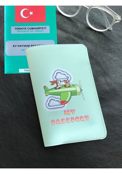 Vip Gift Pet Pasaport Kılıfı Ev Hayvanı Kedi Köpek Nil Yeşili Vegan Deri P