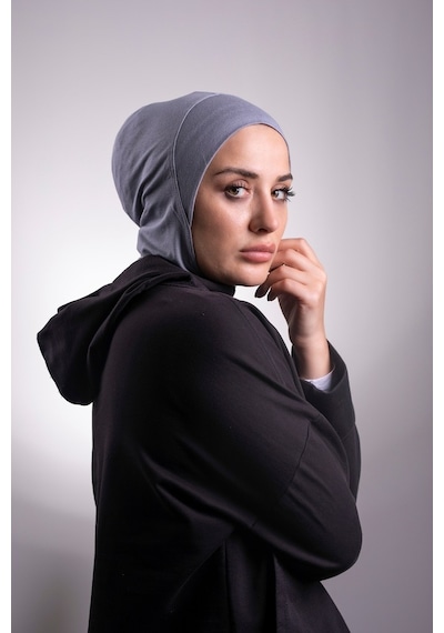 Hürrem Bone Füme Pratik Hazır Geçmeli Bone Viskon Kumaş Hijab Spor 2106_25 Füme