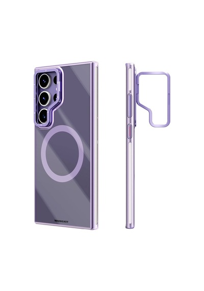 Galaxy Uyumlu S24 Ultra Kılıf Magsafe Şarj Özellikli Sararma Önleyici Youngkit Crystal Grid Kapak Gold