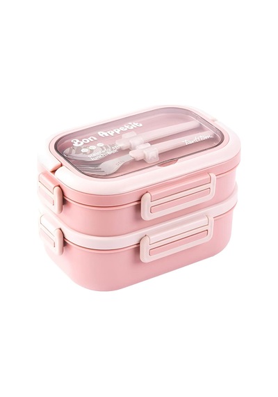 Pembe Paslanmaz Çelik 2 Katlı Çatal Ve Kaşıklı Yemek Taşıma Kabı 1.65l Yemek Termosu Diğer