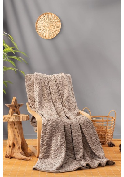 Cotton Box Emboss Çift Kişilik Battaniye 220 240 Bej Bej