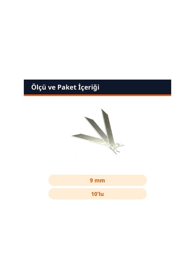 Trobus Maket Bıçağı Yedek Ucu Çelik Falçata 9 Mm 30 Derece 10'lu