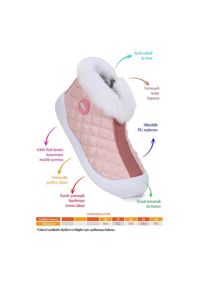 Kiko Kids Biser Fermuarlı Termo Taban Kız Çocuk Bot Ayakkabı Pudra Pudra