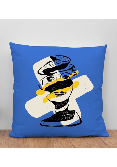 Bk Gift Modern Art Tasarımlı Mavi Kırlent Yastık, Arkadaşa Hediye, Ev Dekorasyonu, Ev Hediyesi-5
